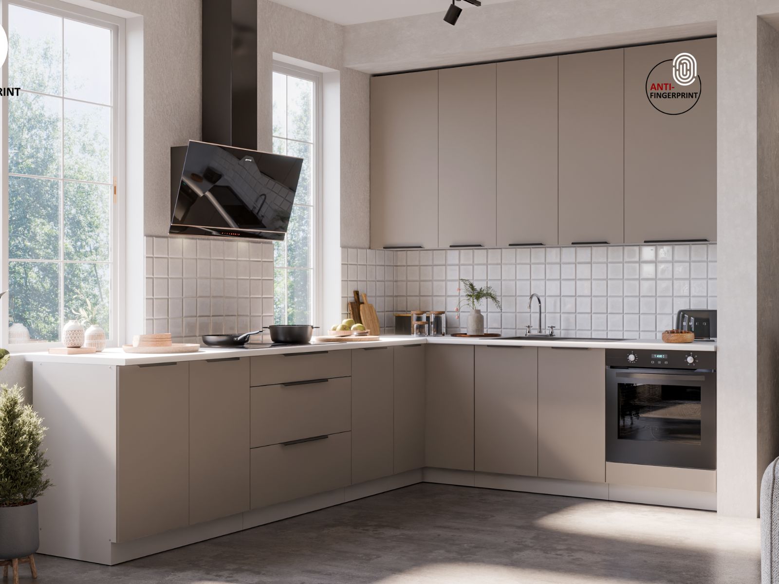 Aria Sandgrau fot.25 - Linaro Meble Kuchnia Aria Sandgrau/Biały Narożna 290×230cm - obrazek 1